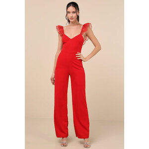 Lulu's Scarlet Flutter Sleeve Jumpsuit